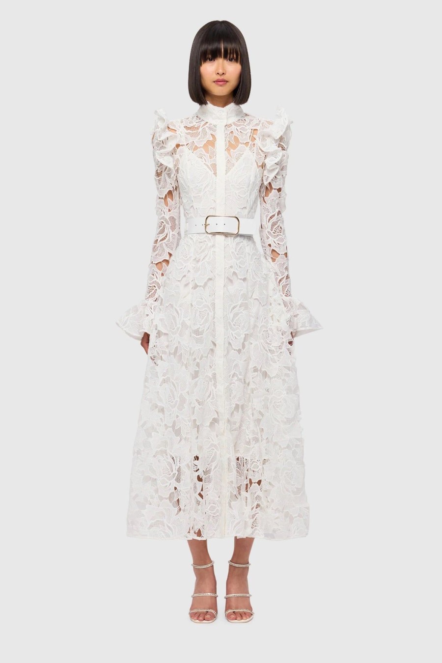 Women Leo Lin Race Day | Leo & Lin Aliyah Lace Butterfly Sleeve Midi Dress-Snow