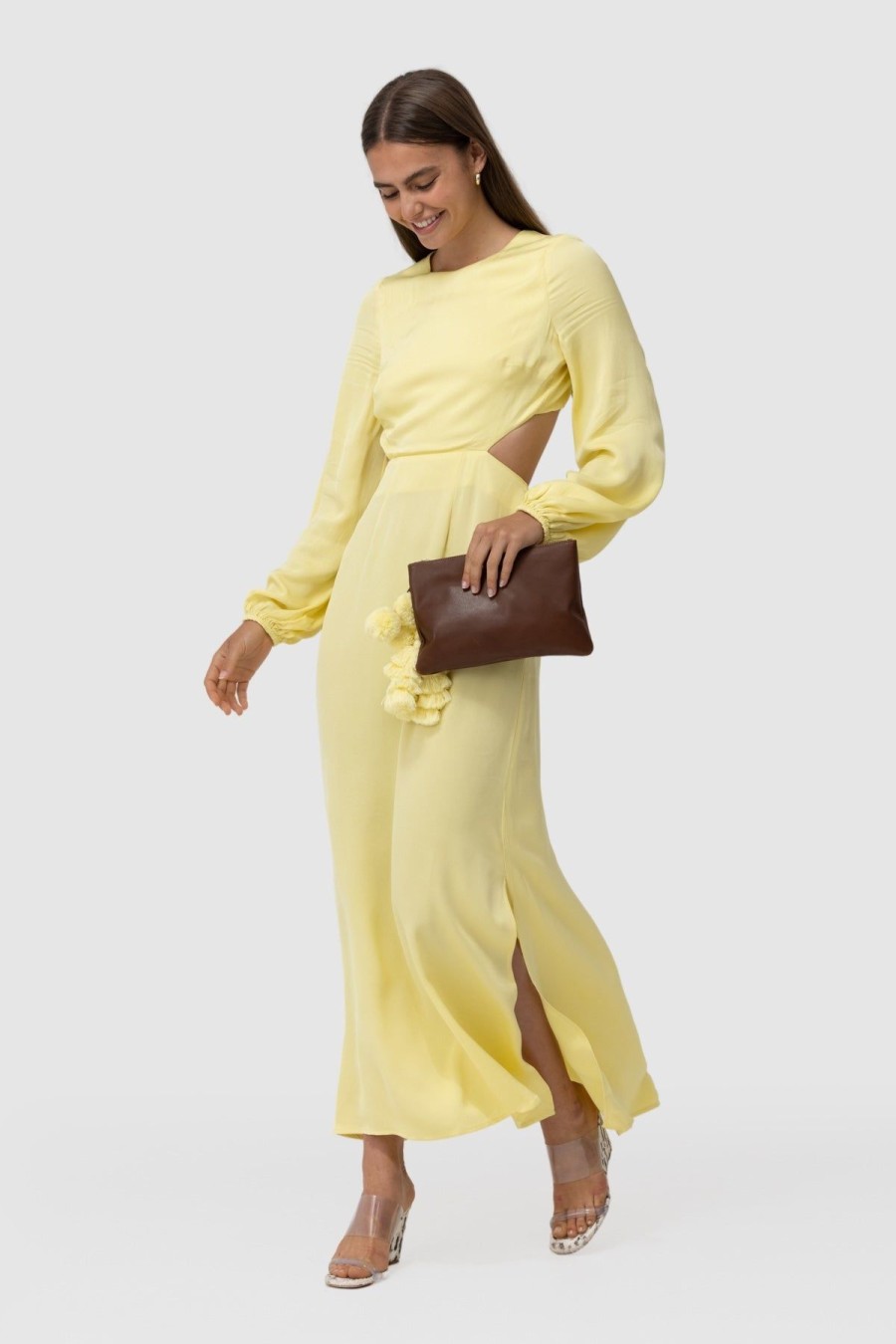 Women Dress Hire AU Wedding Guest | The Wolf Gang Marrakesh Cut Out Maxi Dress-Lemon