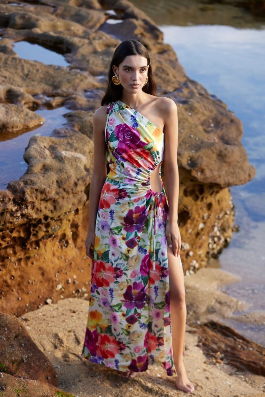 Women Sonya Wedding Guest | Sonya Nour Midi Dress-Floral Watercolour Print