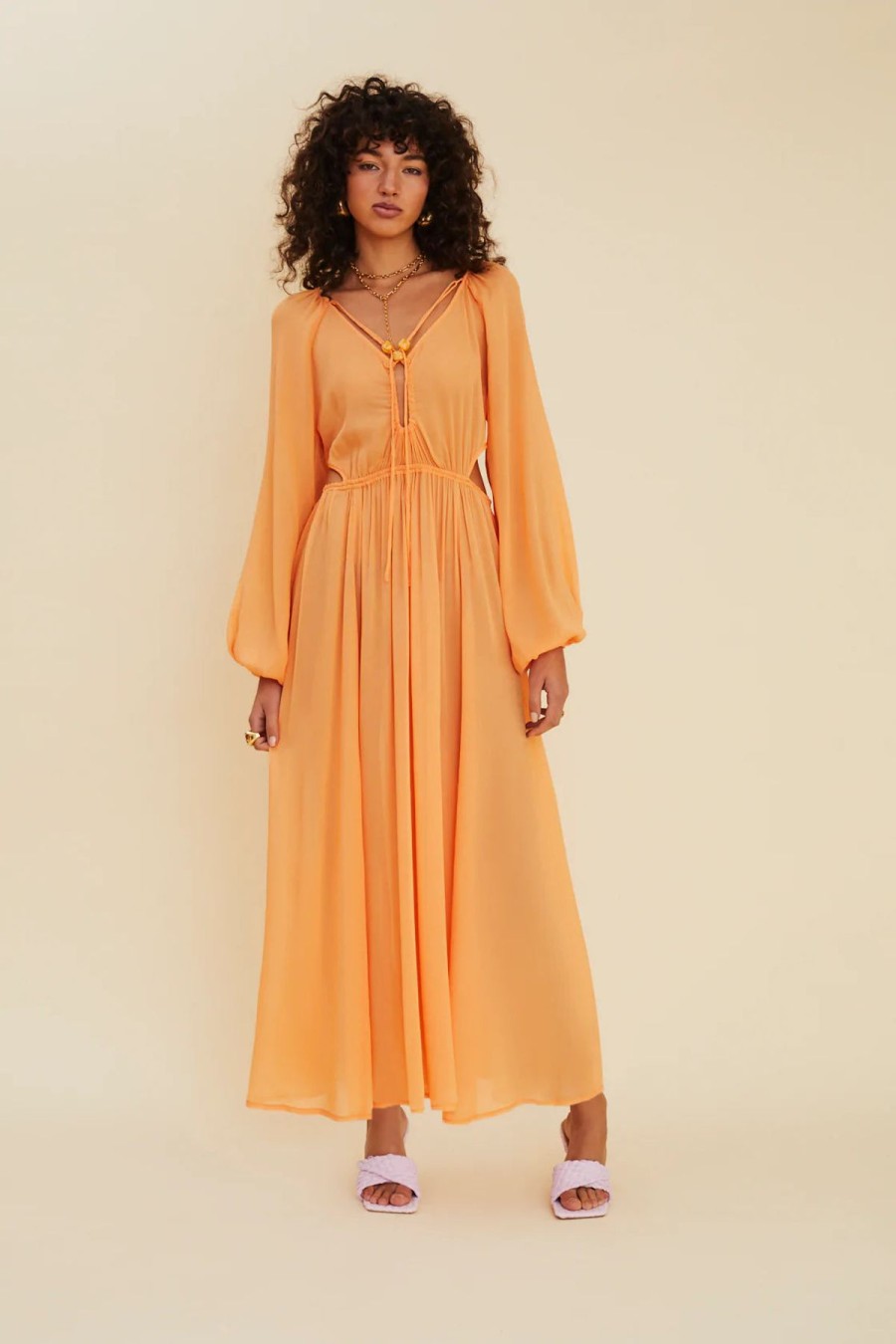 Women Suboo Wedding Guest | Suboo Aura Long Sleeve Cut Out Midi Dress-Melon