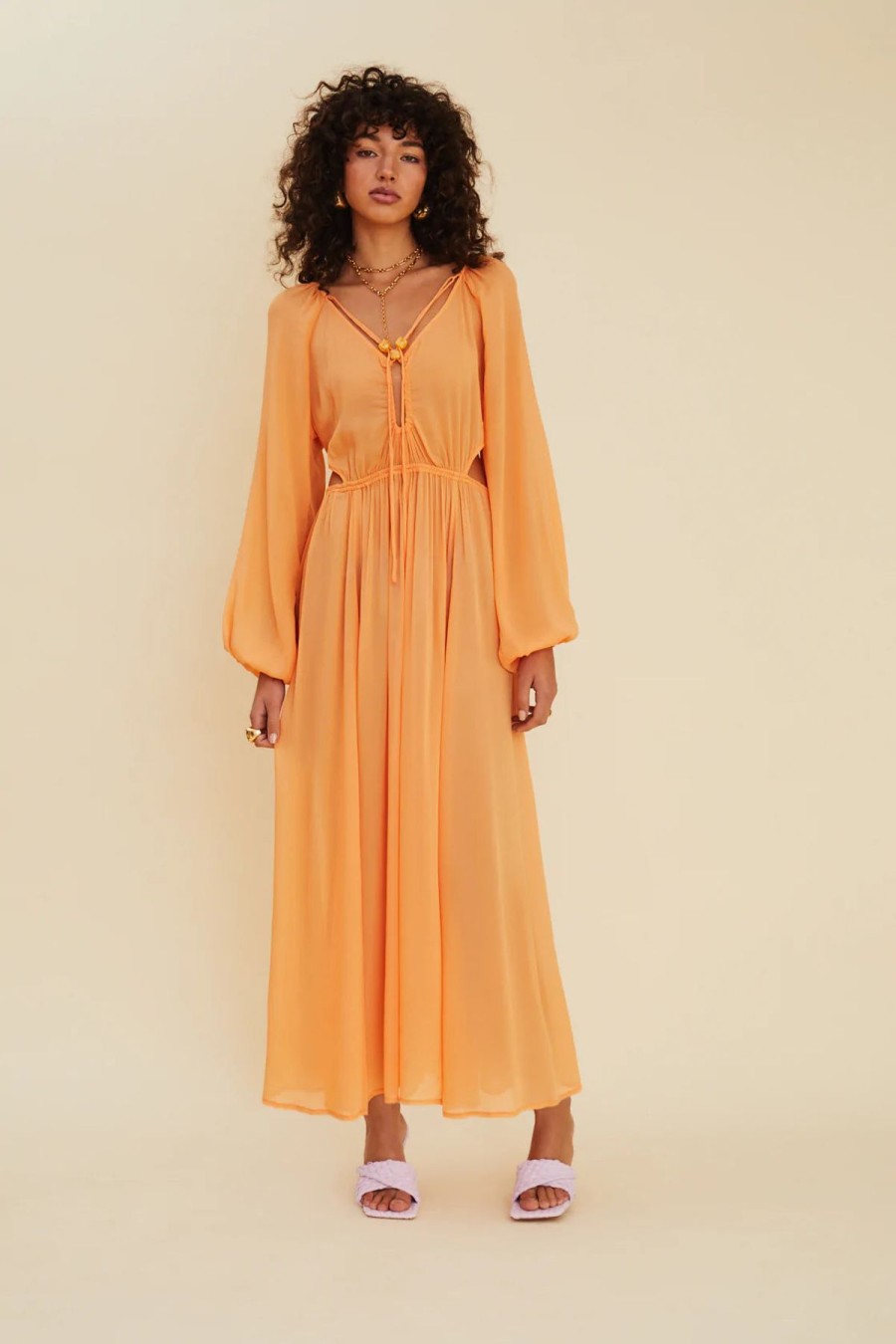 Women Suboo Wedding Guest | Suboo Aura Long Sleeve Cut Out Midi Dress-Melon