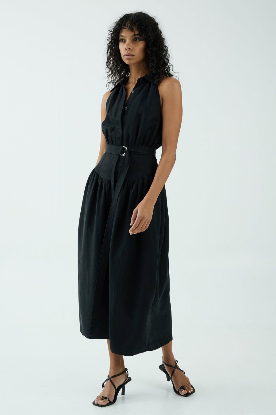 Women Third Form Wedding Guest | Third Form Tight Lipped Midi Shirt Dress-Black