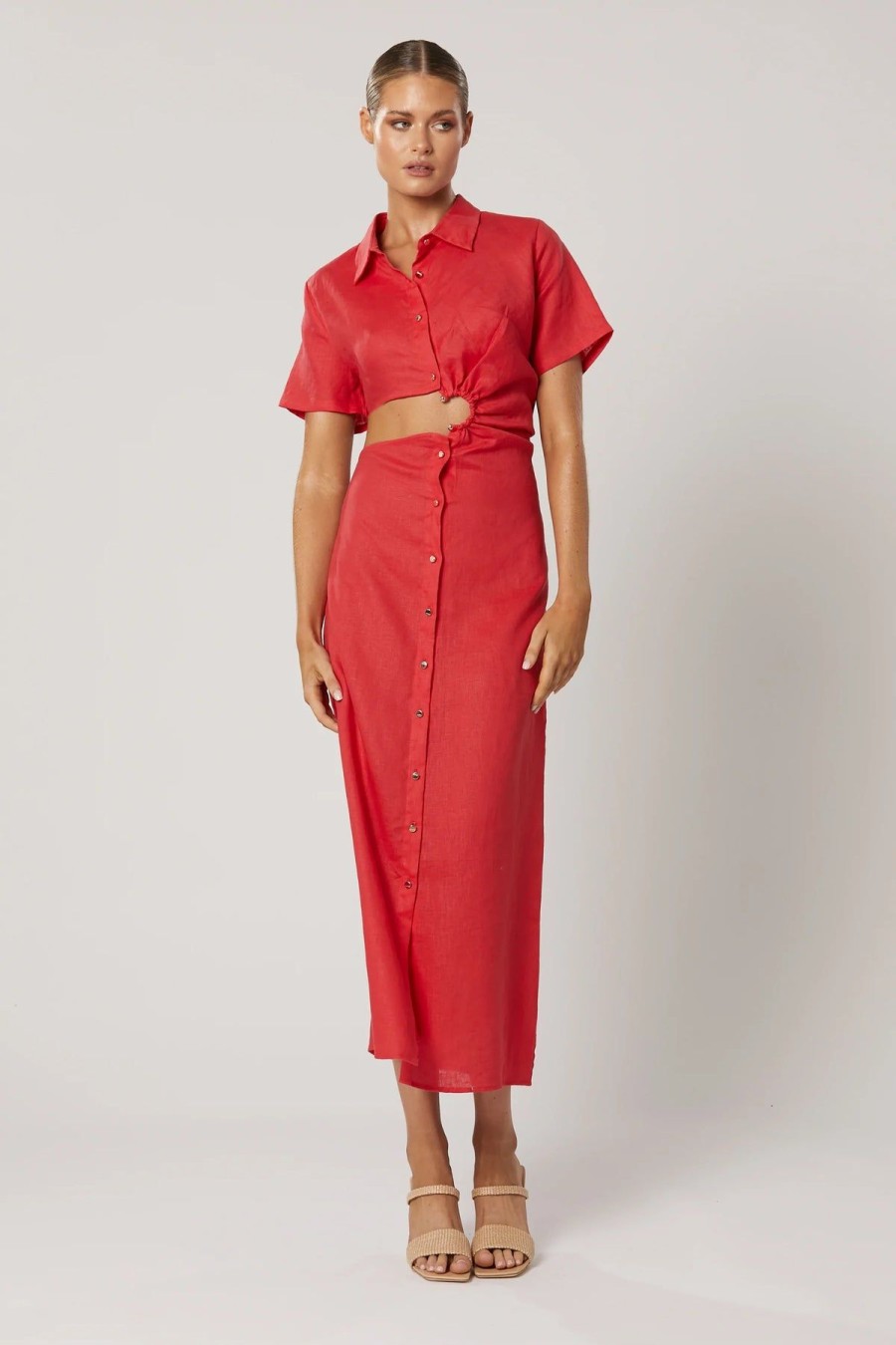 Women Winona Wedding Guest | Winona Imara Side Cut Dress-Crimson