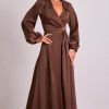 Women Pasduchas Wedding Guest | Pasduchas Mara Wrap Midi Dress-Brownie