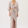 Women Suboo Wedding Guest | Suboo Millenia Rouched Cross Over Midi Dress-Gunmetal