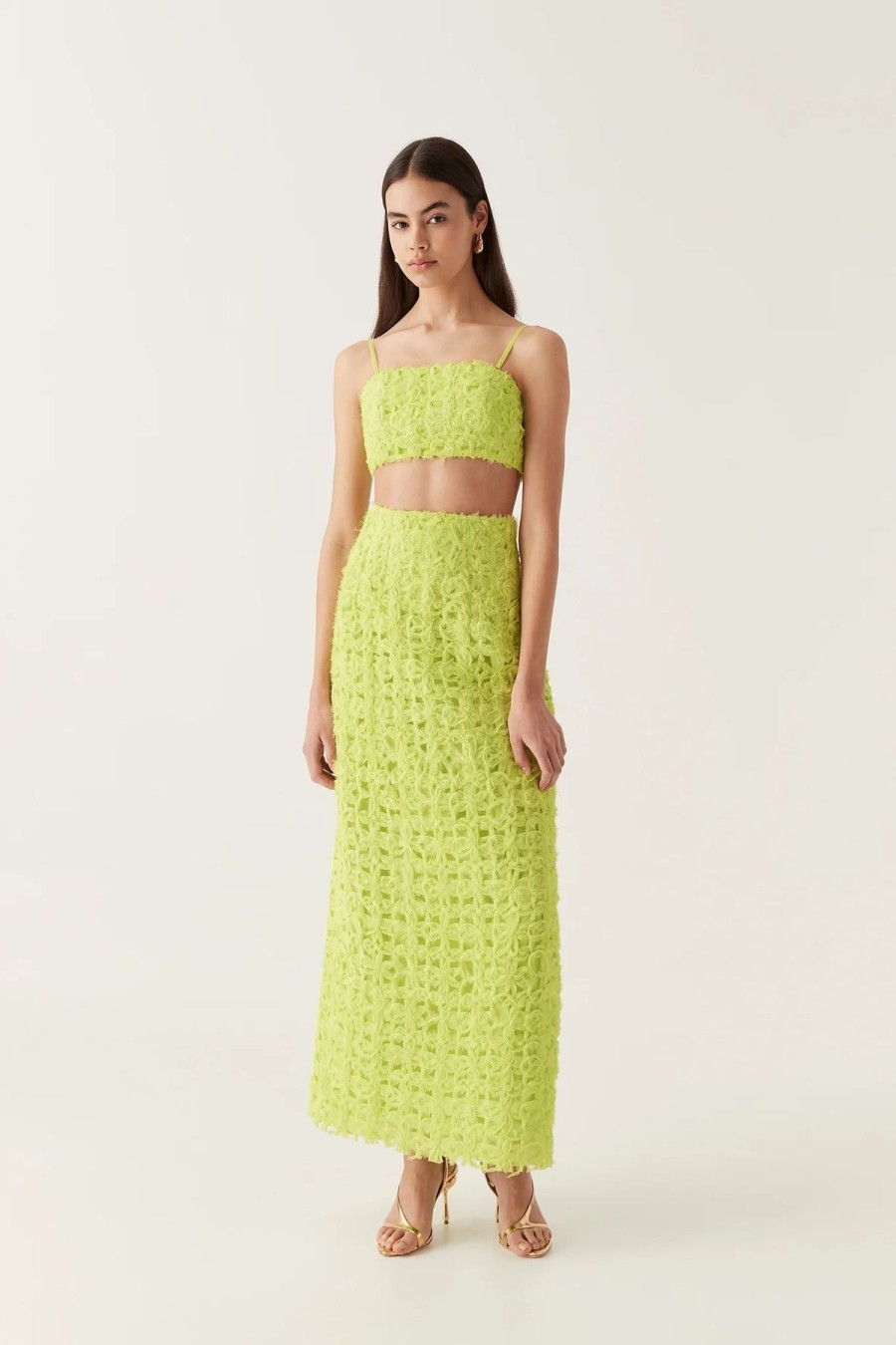 Women Aje Sets | Aje Quintette Textured Midi Skirt-Light Lime