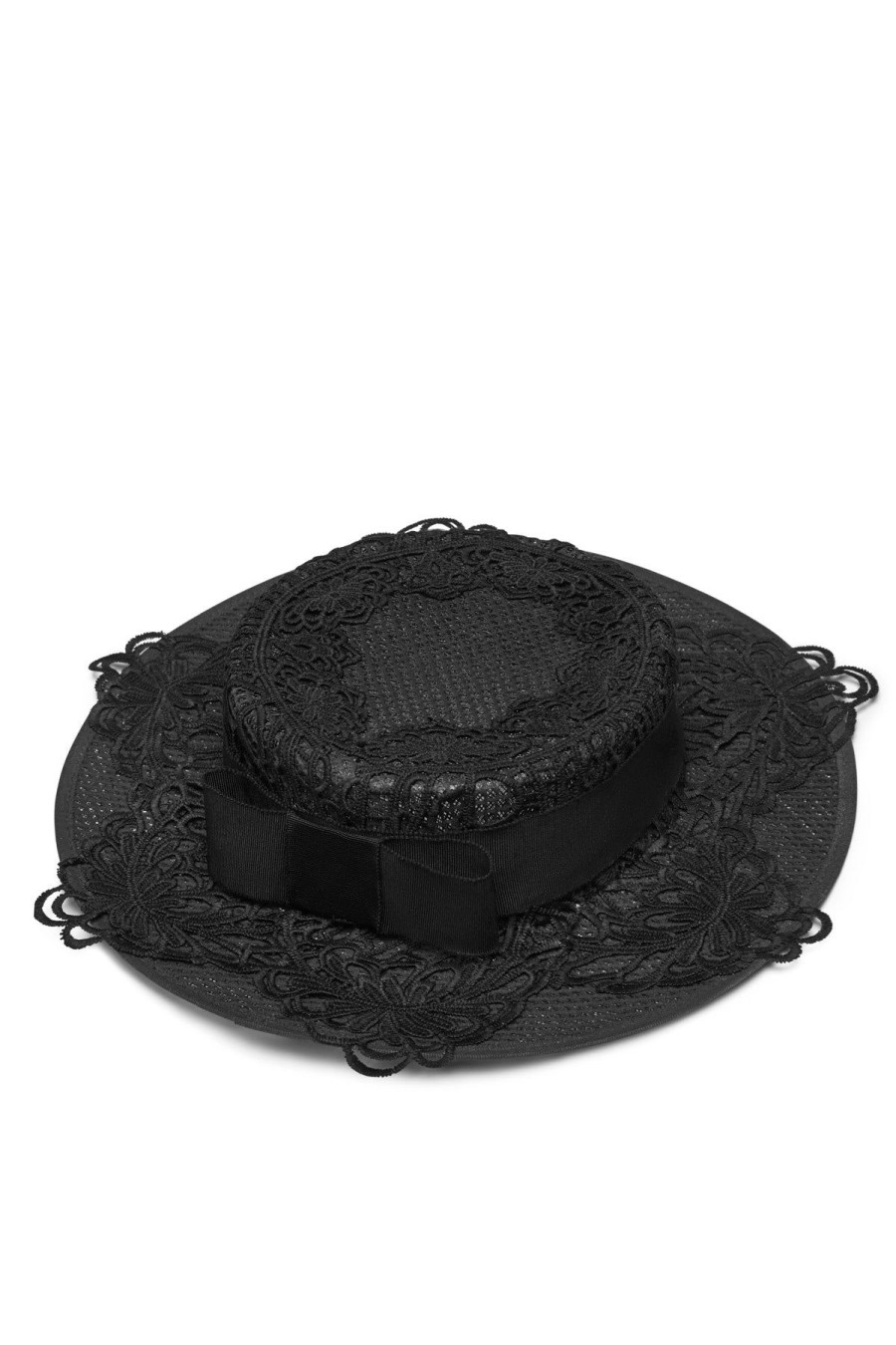 Women Dress Hire AU Headwear | Heather Mcdowall Louise Guipure Lace Boater Hat-Black