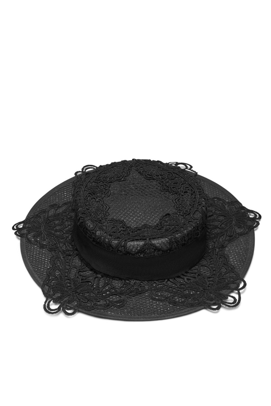 Women Dress Hire AU Headwear | Heather Mcdowall Louise Guipure Lace Boater Hat-Black