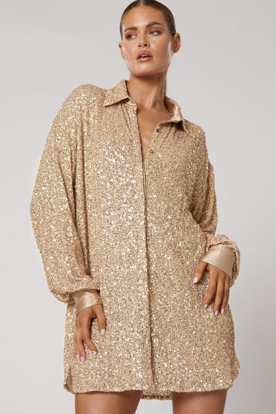 Women Winona Wedding Guest | Winona Nala Oversized Shirt Dress-Gold