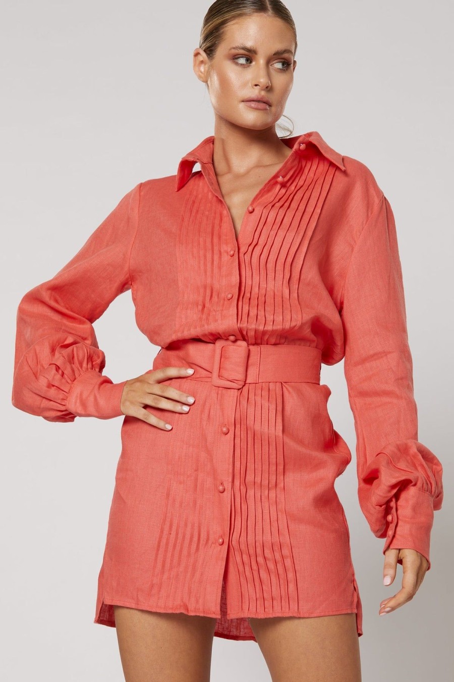 Women Winona Wedding Guest | Winona Cardinia Shirt Dress-Coral