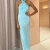 Women L'idee Wedding Guest | L'Idee Soiree Pleated Halter Dress-Mint