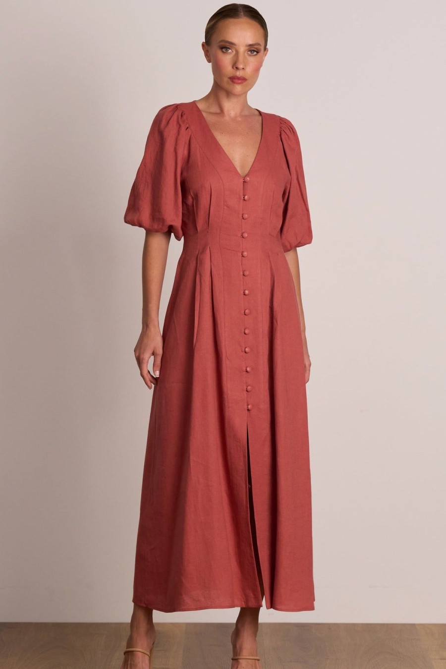 Women Pasduchas Wedding Guest | Pasduchas Meadows Button Midi Dress-Rosewood