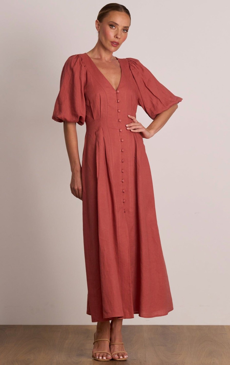 Women Pasduchas Wedding Guest | Pasduchas Meadows Button Midi Dress-Rosewood