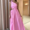 Women Dress Hire AU Pregnancy Friendly | By Nicola Gabriella One Shoulder Midi Dress-Pink Grapefruit