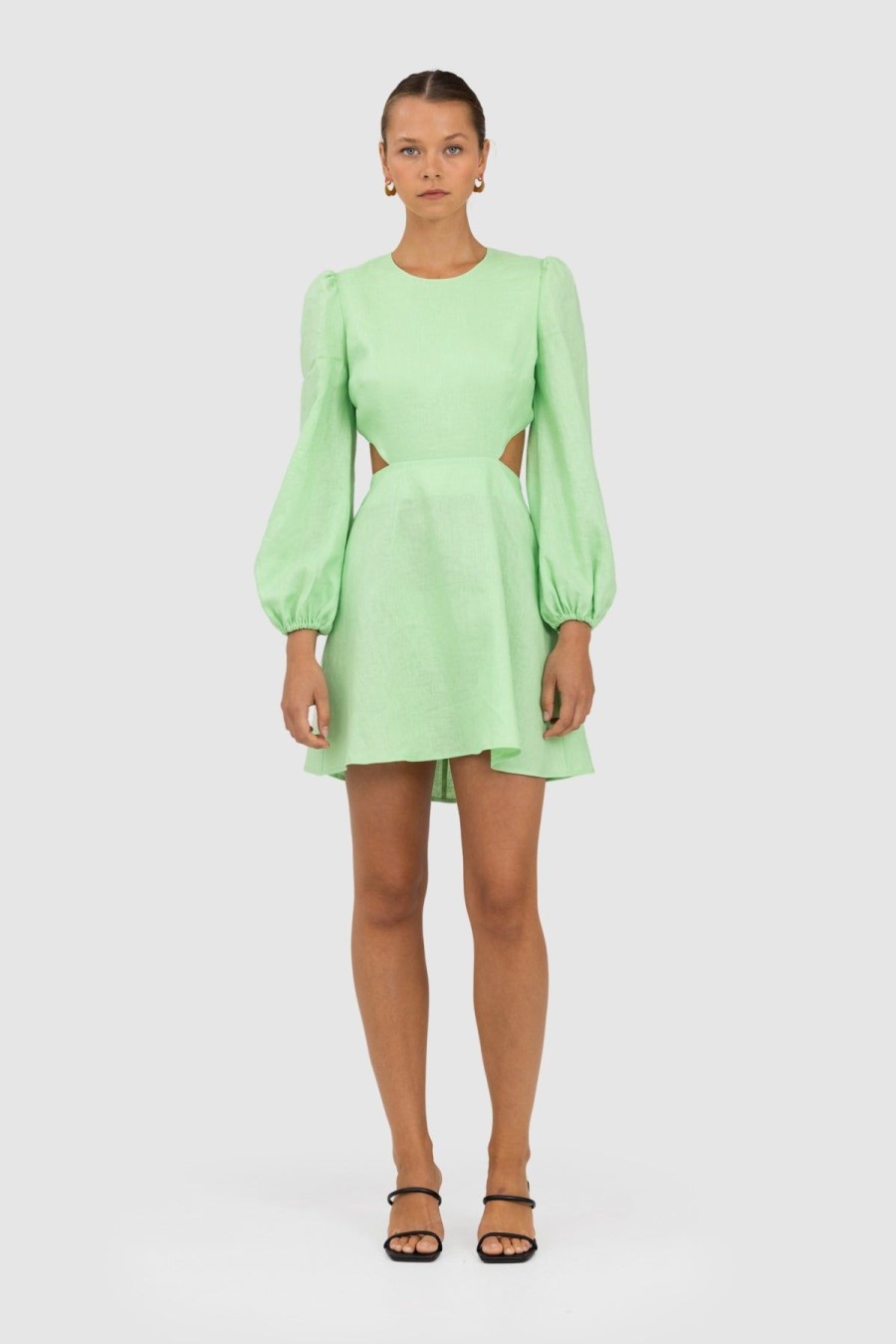 Women Dress Hire AU Wedding Guest | The Wolf Gang Safi Linen Cut Out Mini Dress-Mint