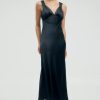 Women Third Form Party | Third Form Satin Gather Bra Bias Slip Dress-Black