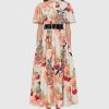 Women Leo Lin Wedding Guest | Leo & Lin Bianca Short Sleeve Midi Dress-Azalea Print In Fortune