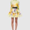 Women Leo Lin Wedding Guest | Leo & Lin Christina High Neck Mini Dress-Sunflower Print In Green