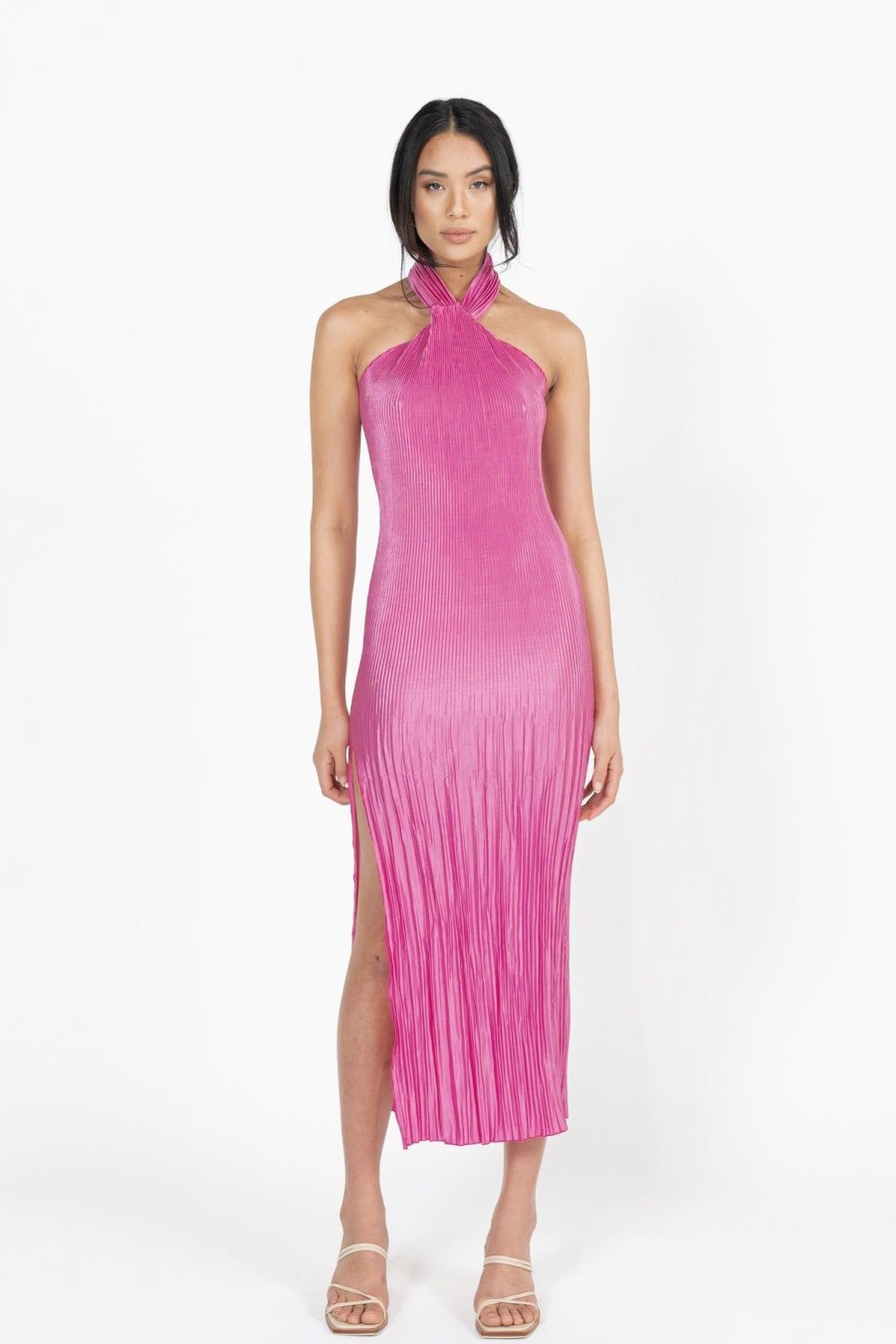 Women L'idee Wedding Guest | L'Idee Soiree Pleated Halter Dress-Hot Pink