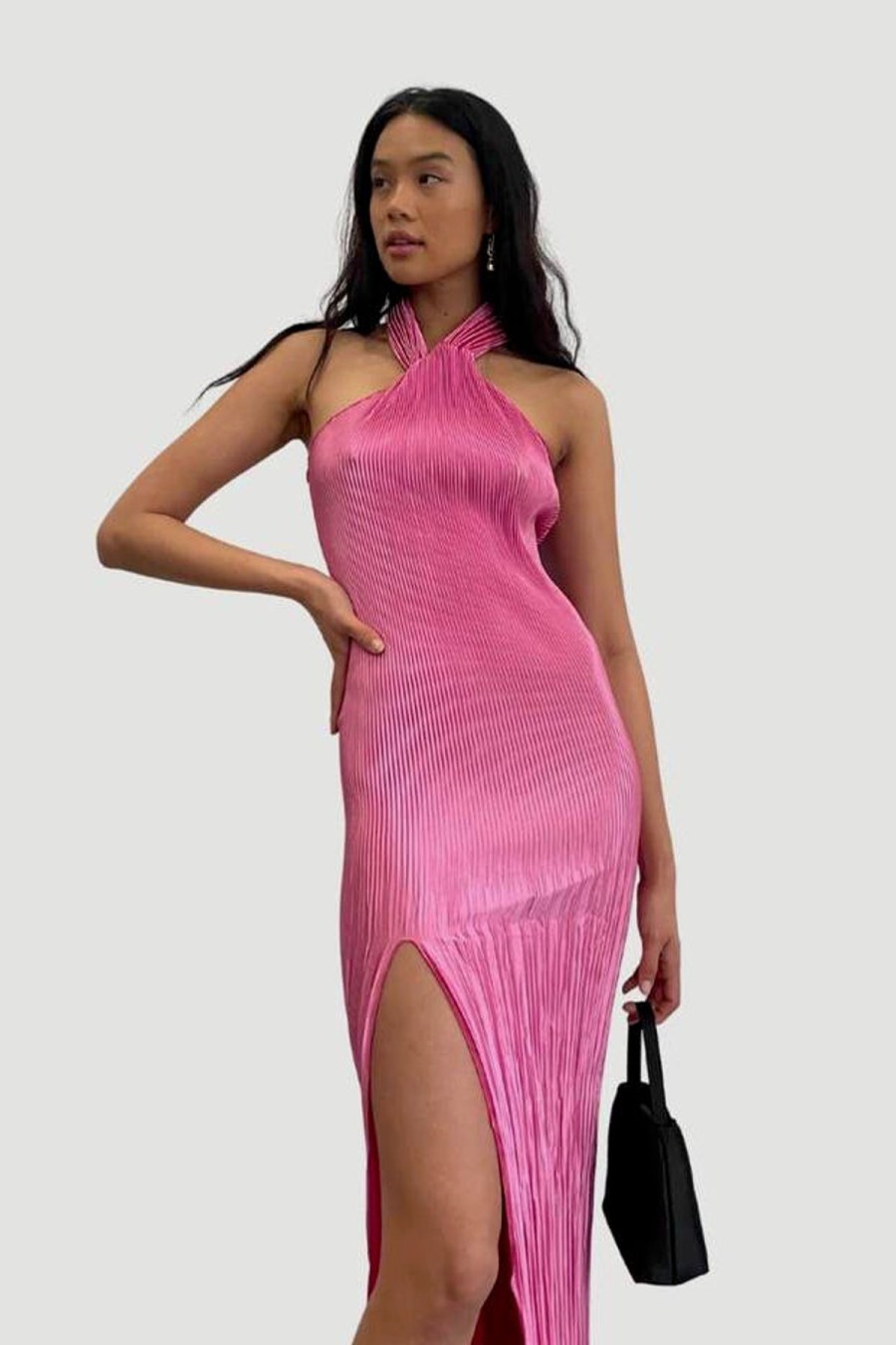 Women L'idee Wedding Guest | L'Idee Soiree Pleated Halter Dress-Hot Pink