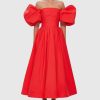 Women Leo Lin Wedding Guest | Leo Lin Matilda Puff Sleeve Midi Dress-Scarlet