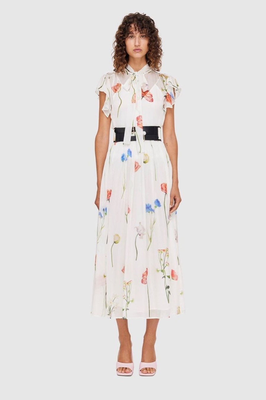 Women Leo Lin Wedding Guest | Leo & Lin The Fields Flutter Sleeve Dress-White Multi