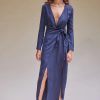 Women Suboo Wedding Guest | Suboo Anika Low Front Wrap Midi Dress-Navy