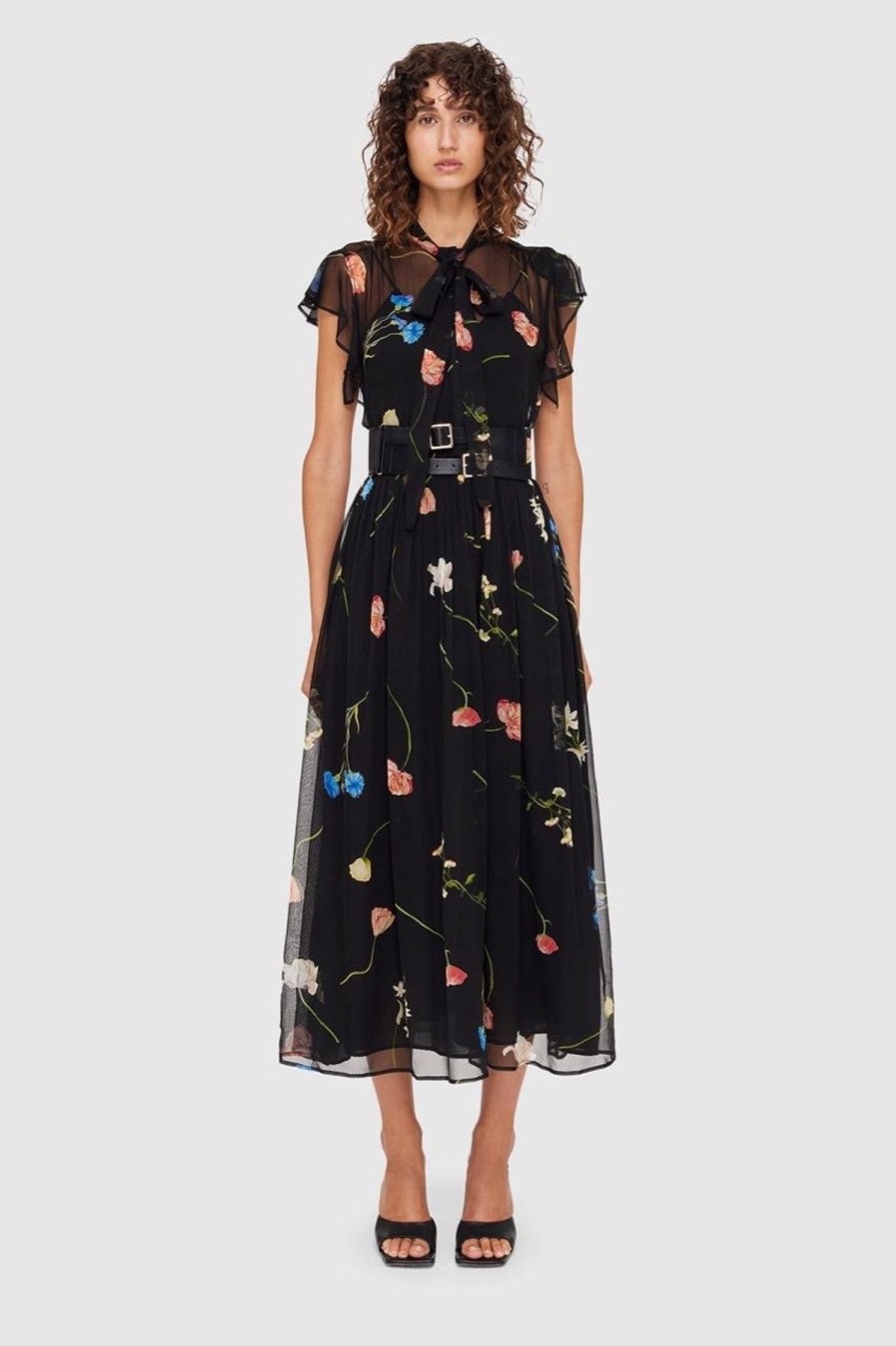 Women Leo Lin Wedding Guest | Leo & Lin The Fields Flutter Sleeve Dress-Black Multi