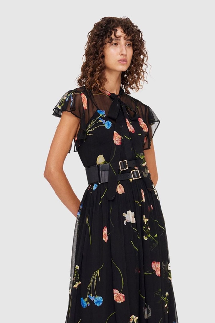 Women Leo Lin Wedding Guest | Leo & Lin The Fields Flutter Sleeve Dress-Black Multi