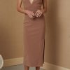 Women Bec & Bridge Wedding Guest | Bec & Bridge Maddison V Midi Dress-Milk Chocolate