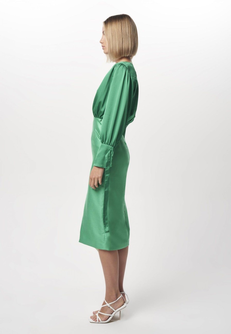 Women Dress Hire AU Wedding Guest | Nicola Finetti Arida Low Plunge Dress-Emerald