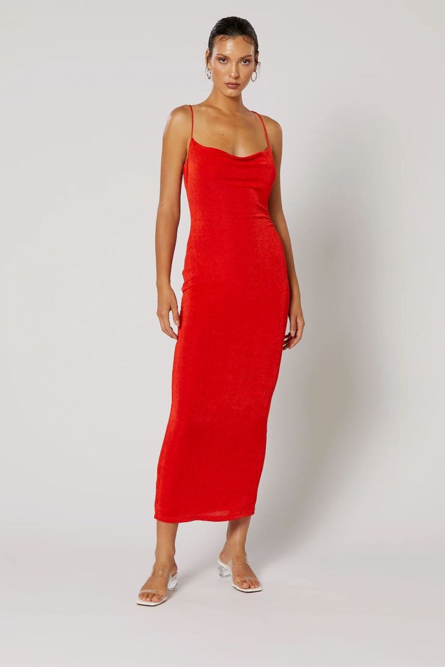 Women Winona Wedding Guest | Winona Salve Tie Back Dress-Red