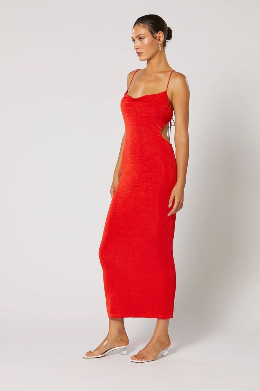 Women Winona Wedding Guest | Winona Salve Tie Back Dress-Red