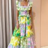 Women Alémais Wedding Guest | Alemais Elora Tiered Patchwork Midi Dress-Multi