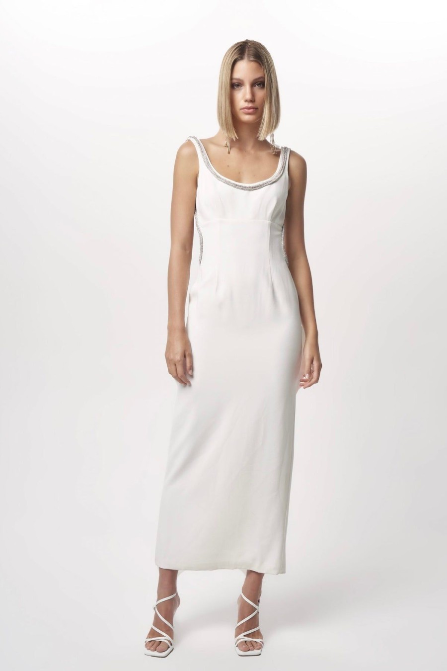 Women Dress Hire AU Party | Nicola Finetti Long Diamond Backless Dress-White