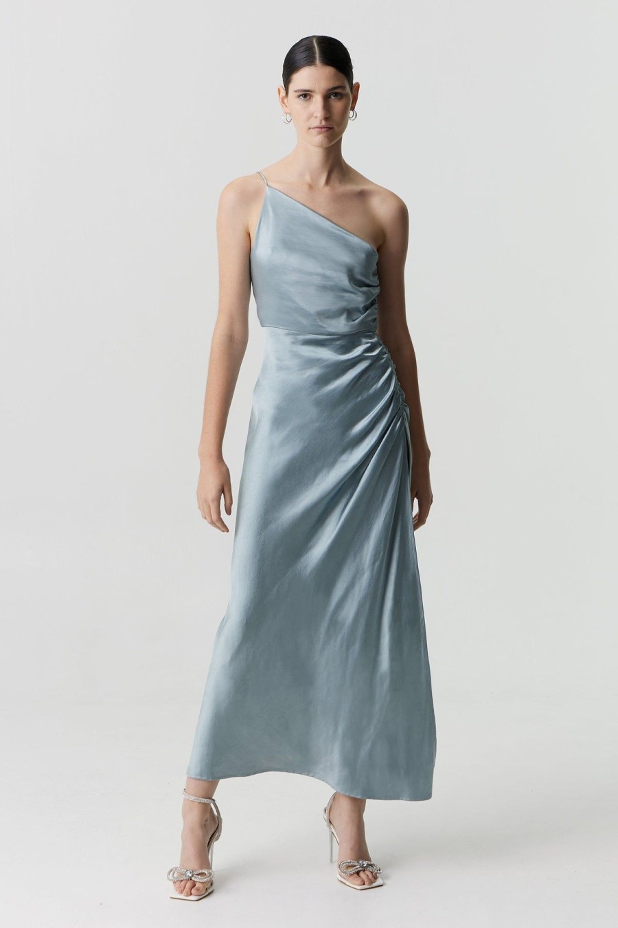 Women Third Form Wedding Guest | Third Form Satin Gather One Shoulder Dress-Wave