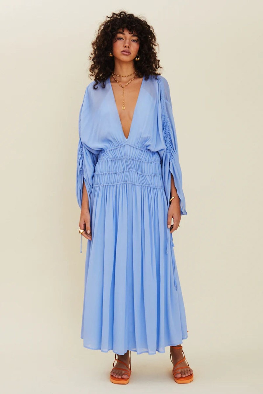 Women Suboo Wedding Guest | Suboo Aura Sleeved Maxi Kaftan Dress-Cornflower