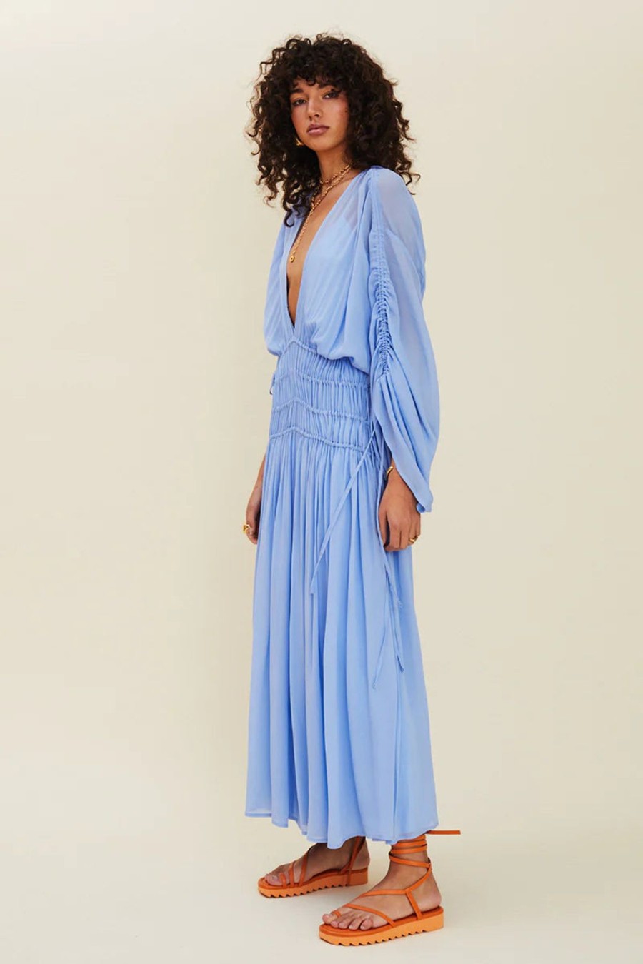 Women Suboo Wedding Guest | Suboo Aura Sleeved Maxi Kaftan Dress-Cornflower