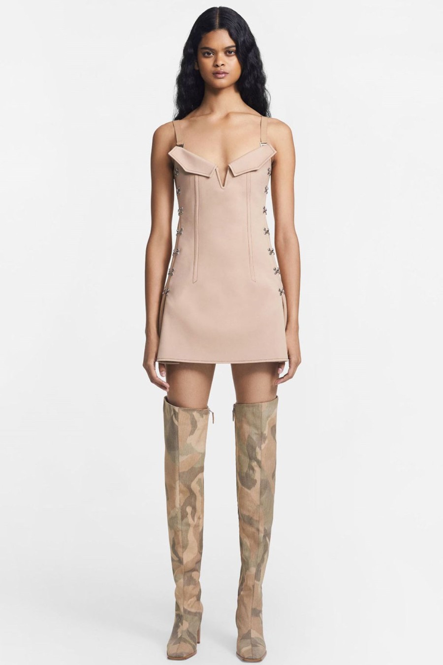 Women Dress Hire AU Wedding Guest | Dion Lee Accordion Pleat Mini Dress-Camel