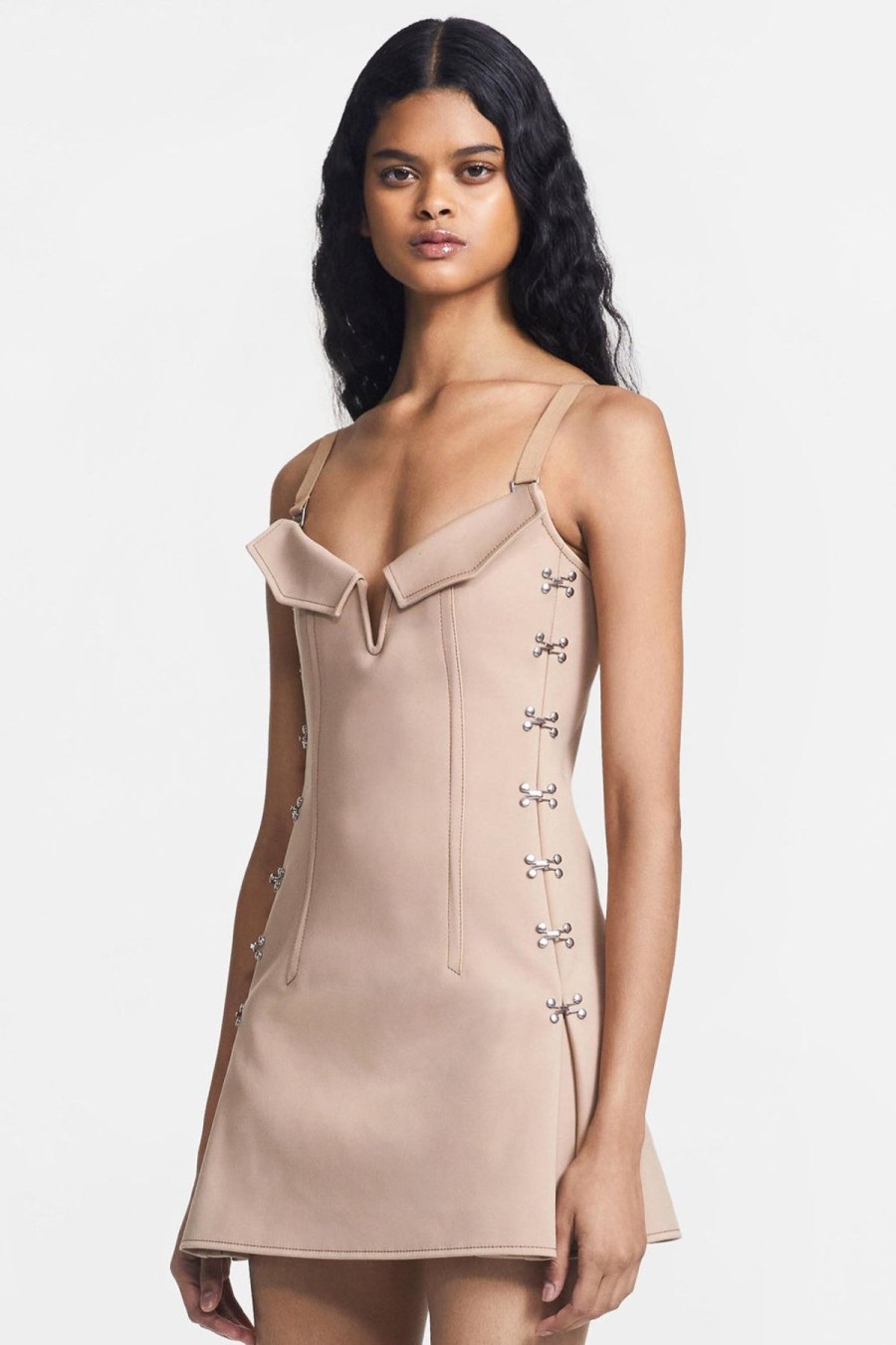 Women Dress Hire AU Wedding Guest | Dion Lee Accordion Pleat Mini Dress-Camel