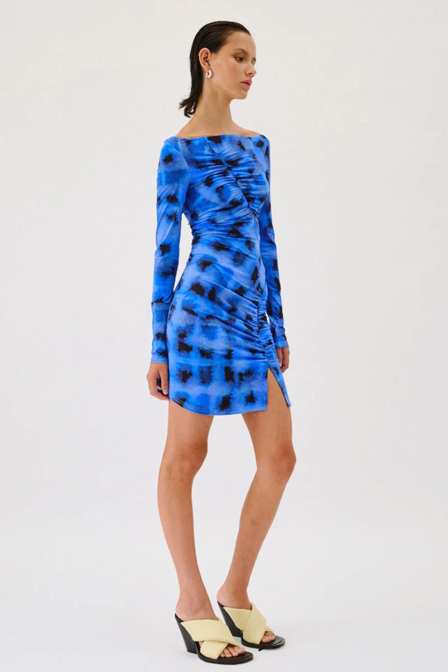 Women Suboo Party | Suboo Shibori Long Sleeve Off Shoulder Tunic Dress-Print