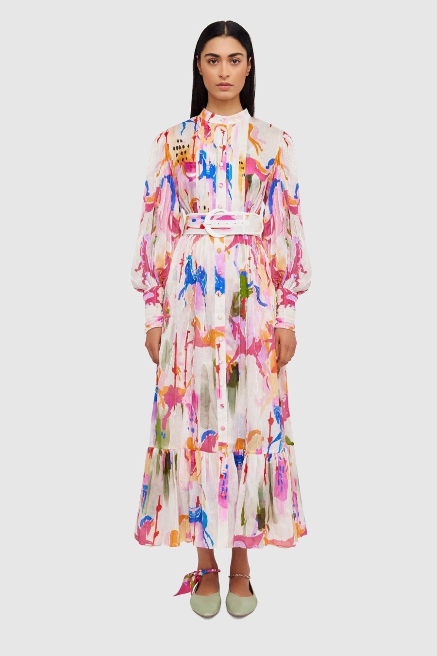 Women Leo Lin Race Day | Leo & Lin The Carousel Silk Linen Midi Dress-Rainbow