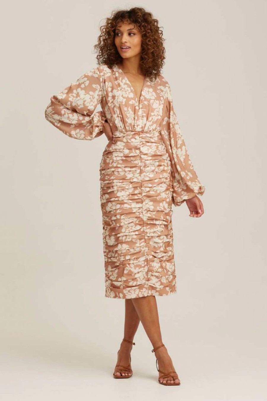 Women Keepsake Wedding Guest | Keepsake Rosa Long Sleeve Midi Dress-Floral Clay