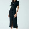 Women Third Form Party | Third Form Waffle Midi Shirt Dress-Black