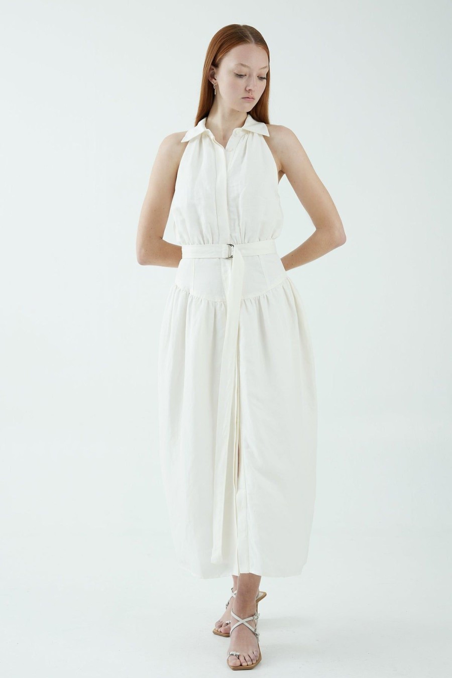 Women Third Form Party | Third Form Tight Lipped Midi Shirt Dress-Off White