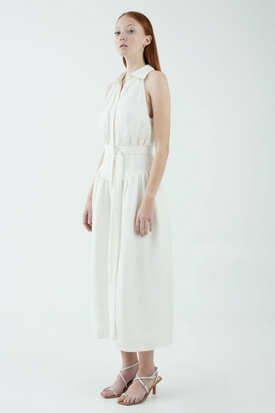 Women Third Form Party | Third Form Tight Lipped Midi Shirt Dress-Off White