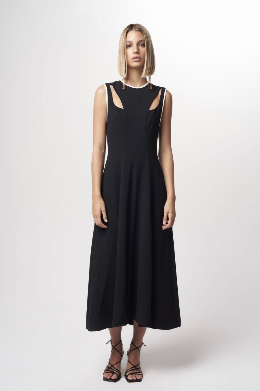 Women Dress Hire AU Wedding Guest | Nicola Finetti Vera Keyhole Dress-Black/White