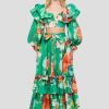 Women Leo Lin Wedding Guest | Leo & Lin Florescence Ruffled Maxi Skirt-Blossom Lily Pad Green