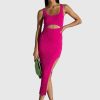 Women Dress Hire AU Wedding Guest | The Wolf Gang Wailele Wave Knit Reversible Dress-Flamingo