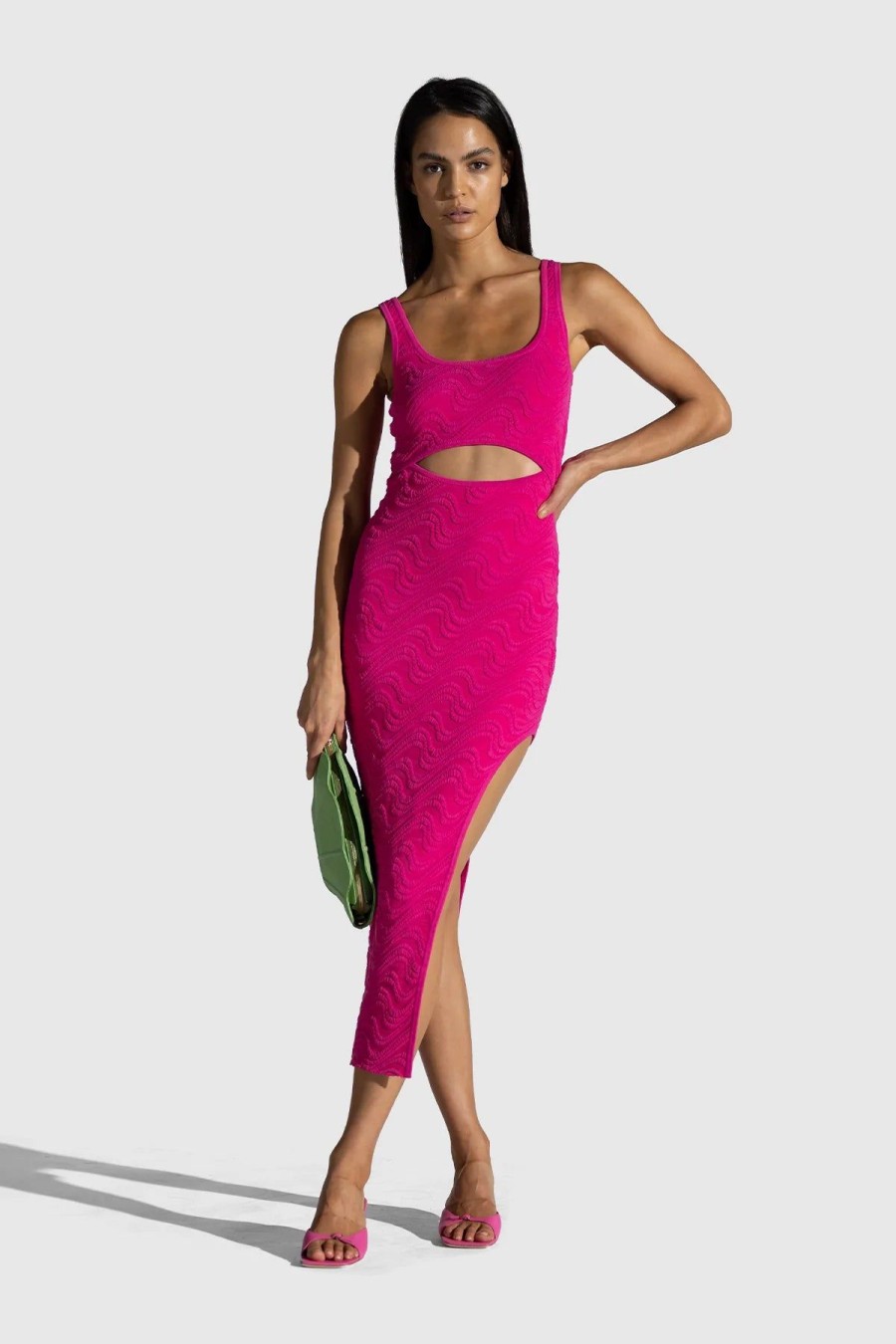 Women Dress Hire AU Wedding Guest | The Wolf Gang Wailele Wave Knit Reversible Dress-Flamingo